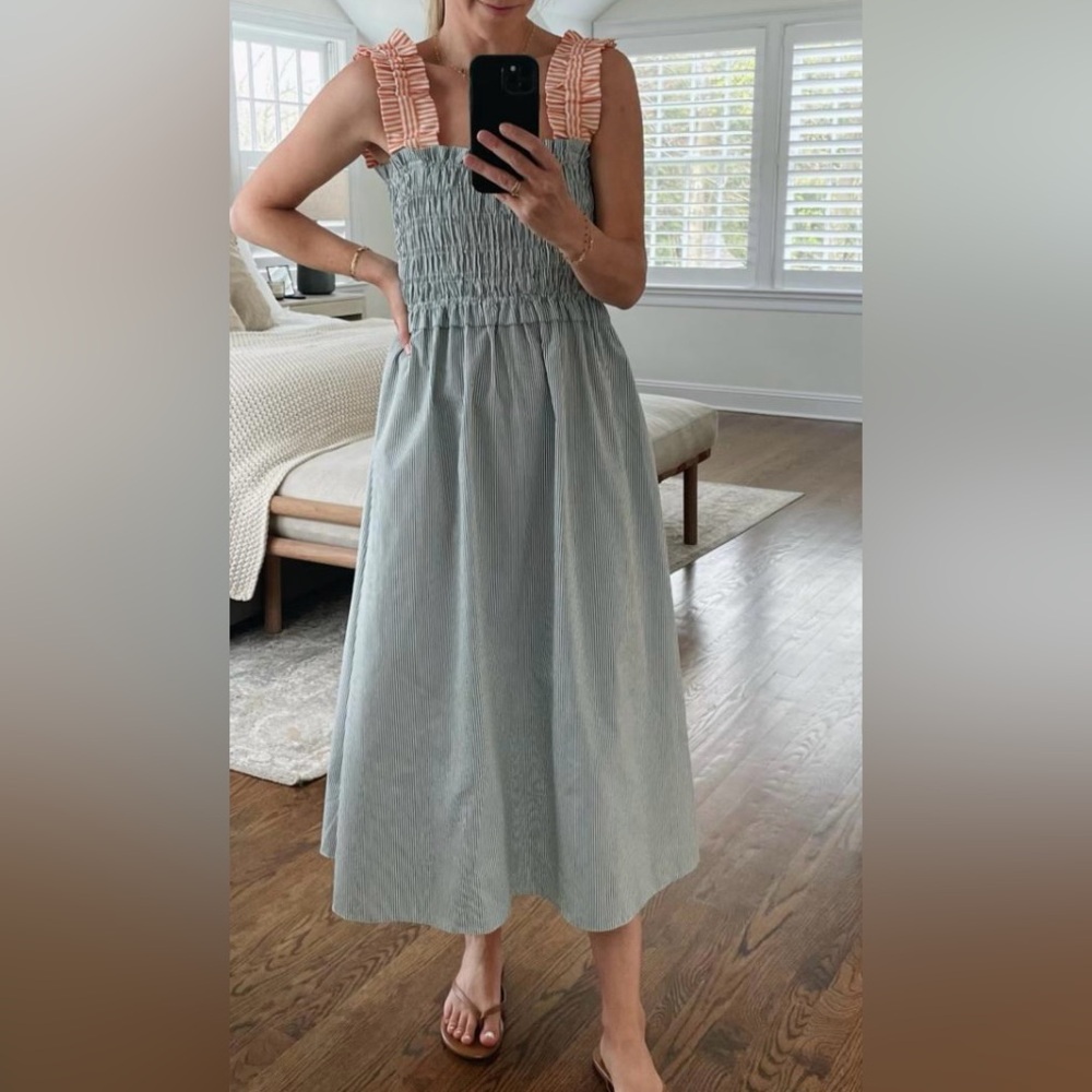 NWT Topshop Striped Green & Orange Tie Back Sundress Size 8